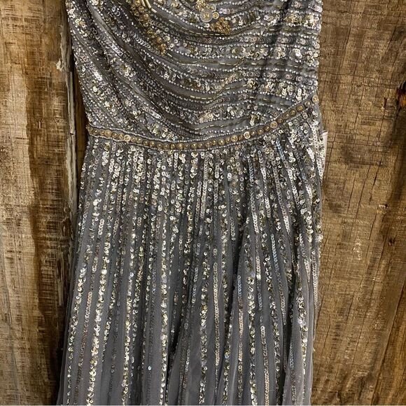 Mac Duggal 5220 Silver Sequin one shoulder gray embellished Gown wedding prom 4 - Picture 10 of 14